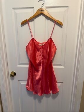 Vintage Victoria’s Secret Gold Label Chemise Coral Satin Silky Teddy